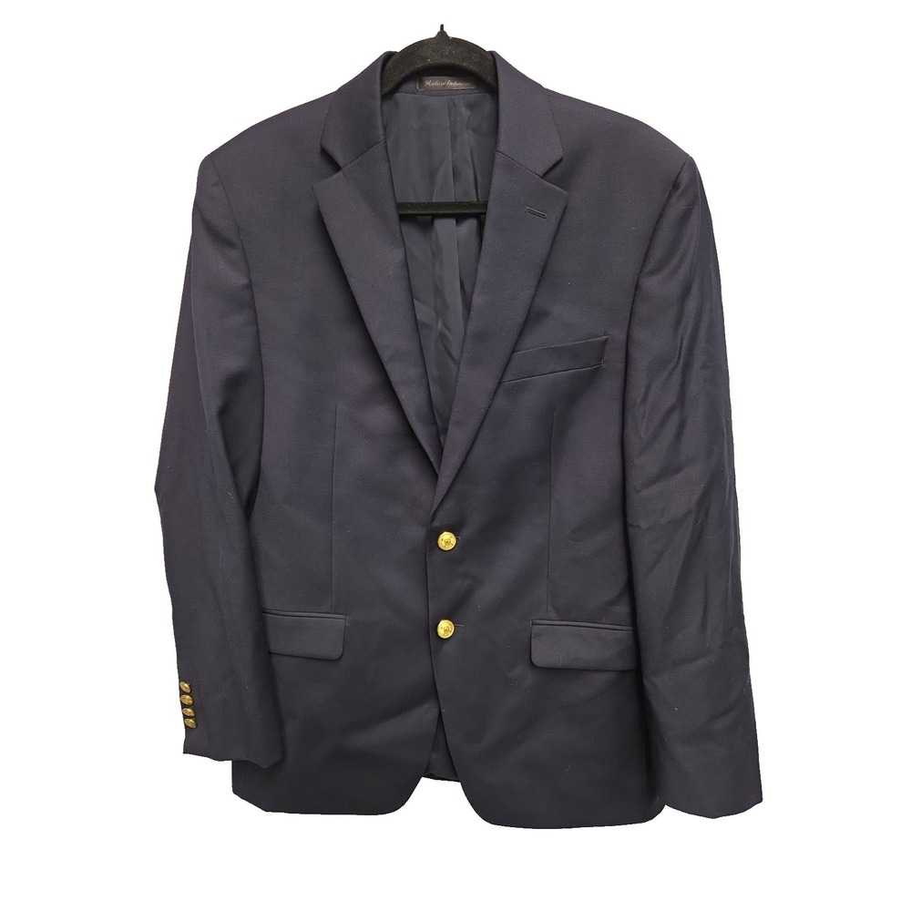 Lauren Ralph Lauren Navy Blue Gold Metal Buttons 2-Btn Wool Blazer Jacket 38R